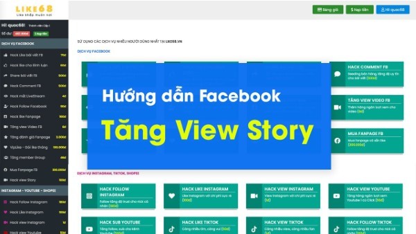 Sitio web para impulsar las vistas de historias de Facebook: Like68.vn