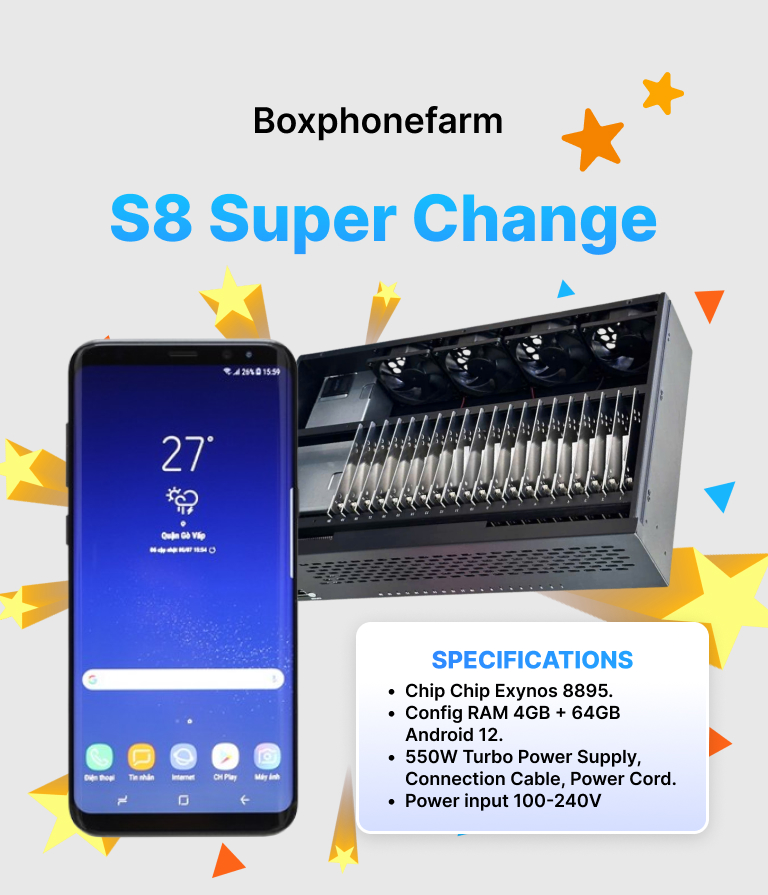 Box Phone Farm S8 Super Change USB Port + LAN/OTG