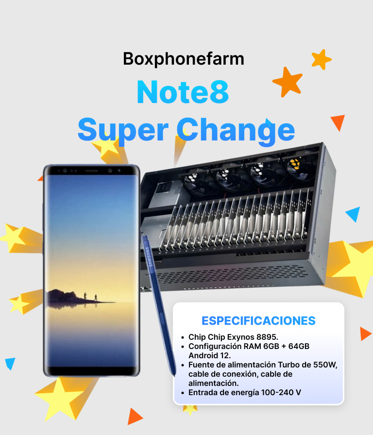 Box Phone Farm Note 8 Super Change Puerto USB + LAN/OTG