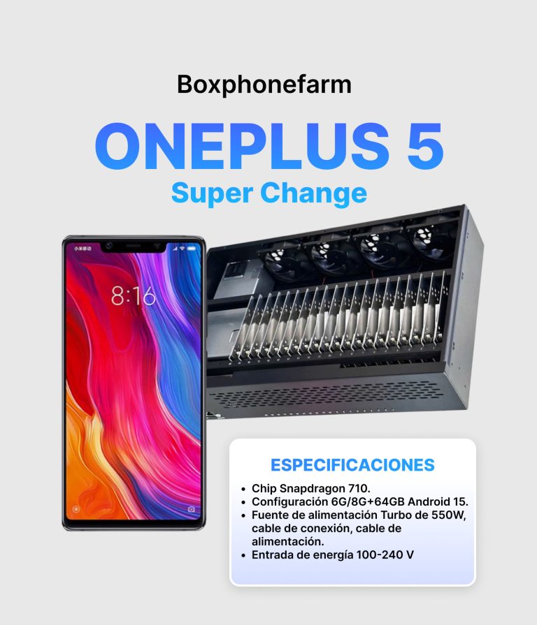 Box Phone Farm OnePlus 5 Super Change Puerto USB + LAN/OTG
