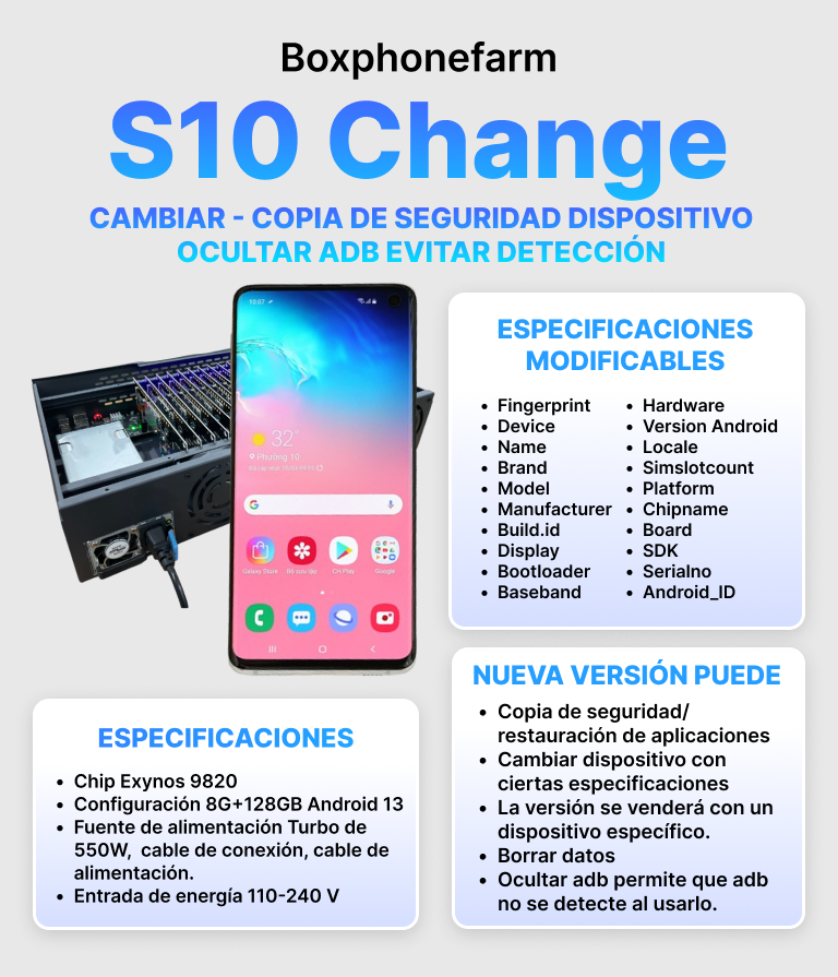 Box Phone Farm S10 Change | Puertos USB + LAN/OTG | Placa Negra 1 Box Phone Farm S10 Change | Puertos USB + LAN/OTG | Placa Negra