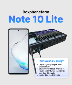Box Phone Farm Note 10 Lite Thế hệ mới nhất 2026 Cổng USB + LAN/OTG mạch đen