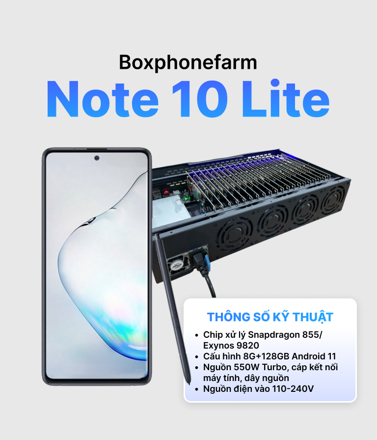 Box Phone Farm Note 10 Lite Thế hệ mới nhất 2026 Cổng USB + LAN/OTG mạch đen 1 Box Phone Farm Note 10 Lite Thế hệ mới nhất 2026 Cổng USB + LAN/OTG mạch đen
