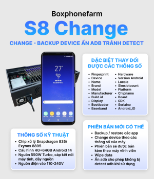 Box Phone Farm S8 change thế hệ mới nhất 2026 Cổng USB + LAN