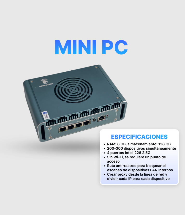 Mini PC Router: Cambiador de IP/Proxy para Boxphone LAN, OTG e iOS | Soporta hasta 200-300 Dispositivos 1 Mini PC Router: Cambiador de IP/Proxy para Boxphone LAN, OTG e iOS | Soporta hasta 200-300 Dispositivos