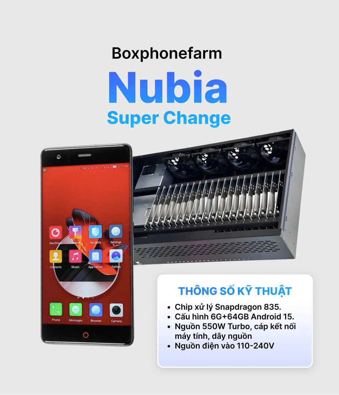 Box Phone Farm Nubia Z17 Super Change Cổng USB + LAN/OTG 1 Box Phone Farm Nubia Z17 Super Change Cổng USB + LAN/OTG